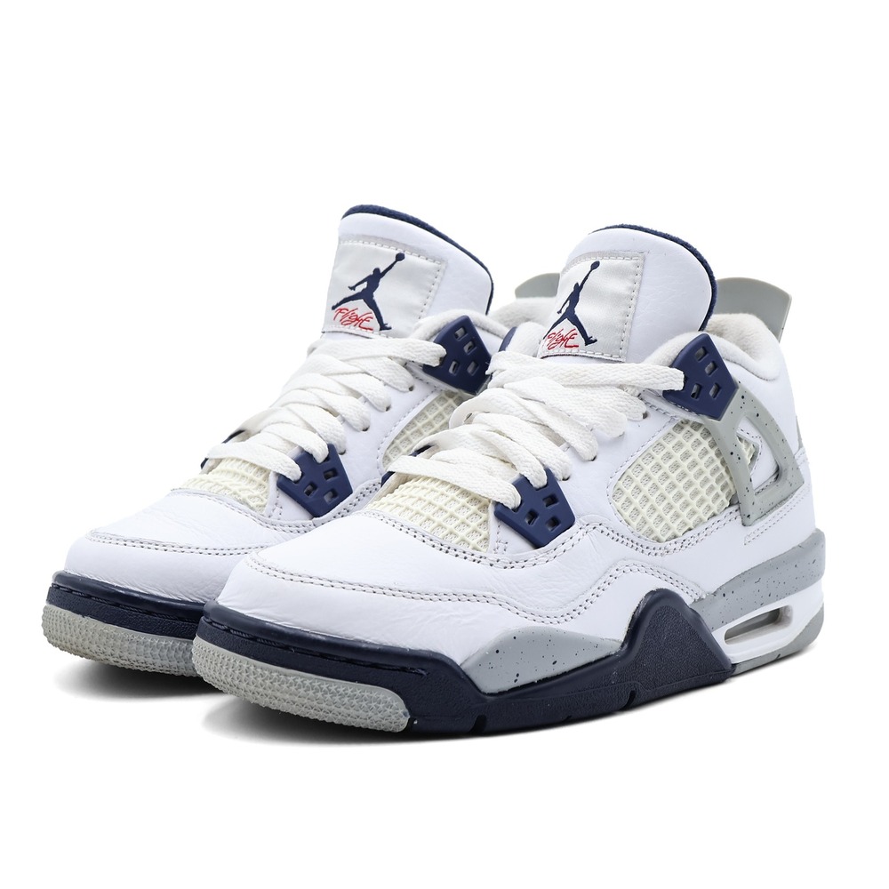 NIKE Youth US 3.5 Midnight Navy White Air Jordan 4 Retro Basketball Sneakers